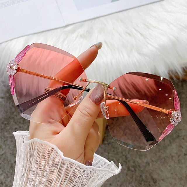 Vintage Rimless Rhinestone Sunglasses