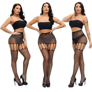 Sexy Fishnet High Waist Stocking With Garter Belt