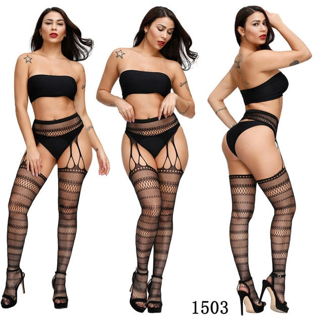 Sexy Fishnet High Waist Stocking With Garter Belt