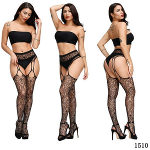 Sexy Fishnet High Waist Stocking With Garter Belt