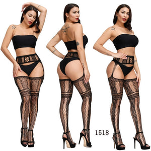 Sexy Fishnet High Waist Stocking With Garter Belt