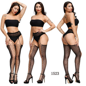 Sexy Fishnet High Waist Stocking With Garter Belt