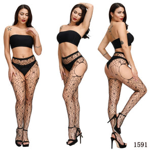 Sexy Fishnet High Waist Stocking With Garter Belt