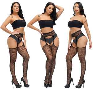 Sexy Fishnet High Waist Stocking With Garter Belt